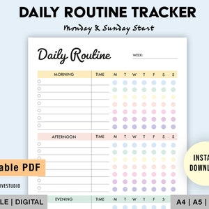 Editable Daily Routine | Printable | Daily Checklist | Morning Routine | Habit Tracker | Routine Planner | Daily Routine Checklist | PDF