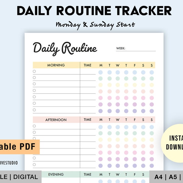 Editable Daily Routine | Printable | Daily Checklist | Morning Routine | Habit Tracker | Routine Planner | Daily Routine Checklist | PDF