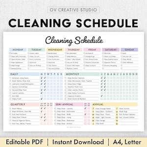 EDITABLE Cleaning Schedule | Printable | Weekly, Monthly, Yearly Cleaning Checklist, ADHD Cleaning Planner, House Chore List | Digital PDF