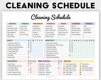 EDITABLE Cleaning Schedule | Printable | Weekly, Monthly, Yearly Cleaning Checklist, ADHD Cleaning Planner, House Chore List | Digital PDF