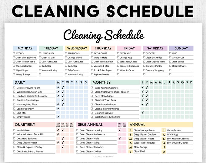 EDITABLE Cleaning Schedule PRINTABLE Cleaning List Household Chore ...