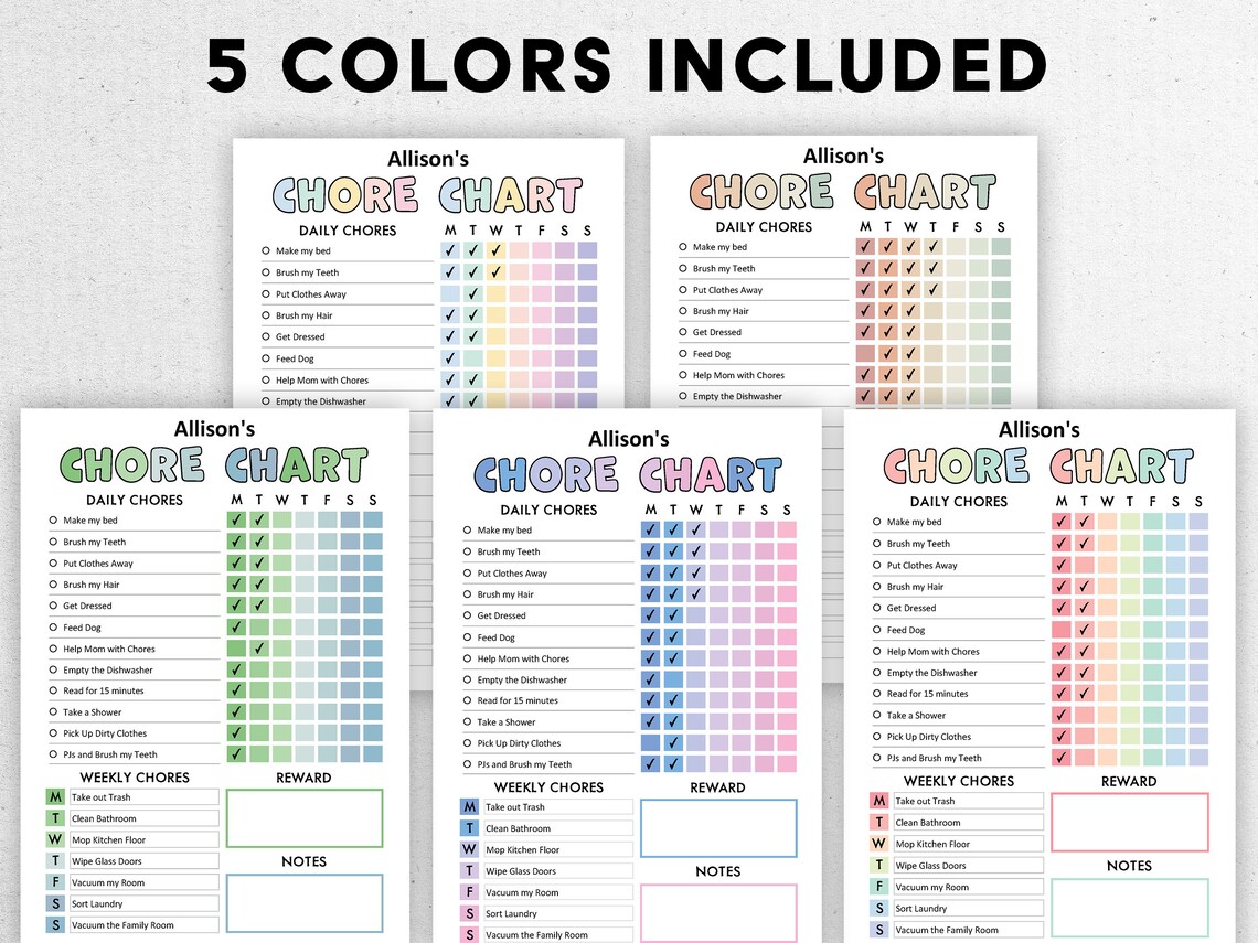 Editable Chore Chart for Multiple Kids | Printable | Responsibility ...