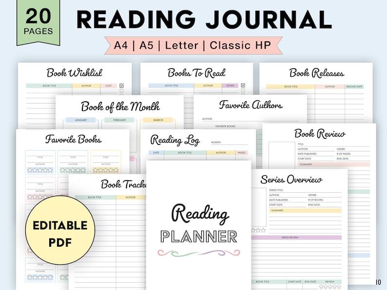 Reading Planner Printable | Editable | Reading Journal Bundle | Book ...