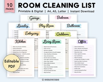 Editable Cleaning Card | Room Cleaning Checklist | Cleaning Planner Printable | House Chore Chart | Room Cleaning List | Digital PDF