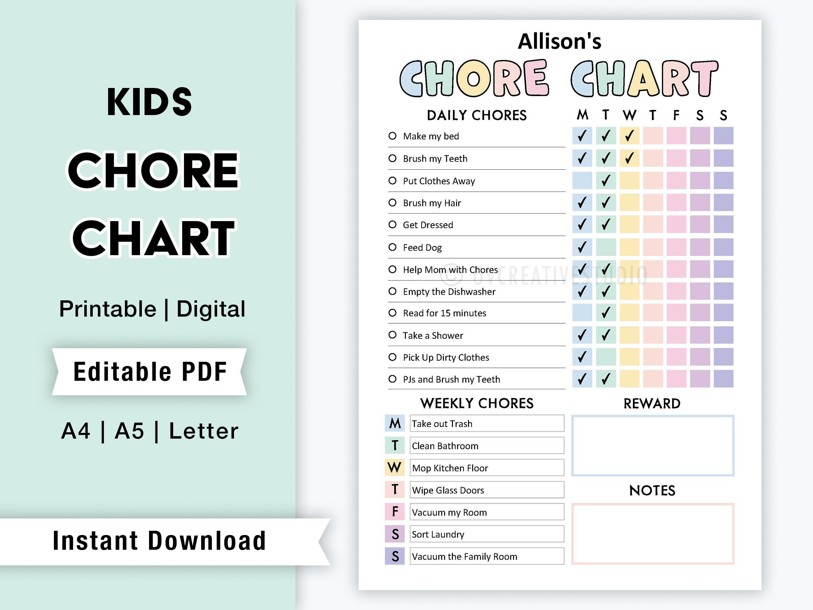 EDITABLE CHORE CHART FOR KIDS – Printable Crush, LLC