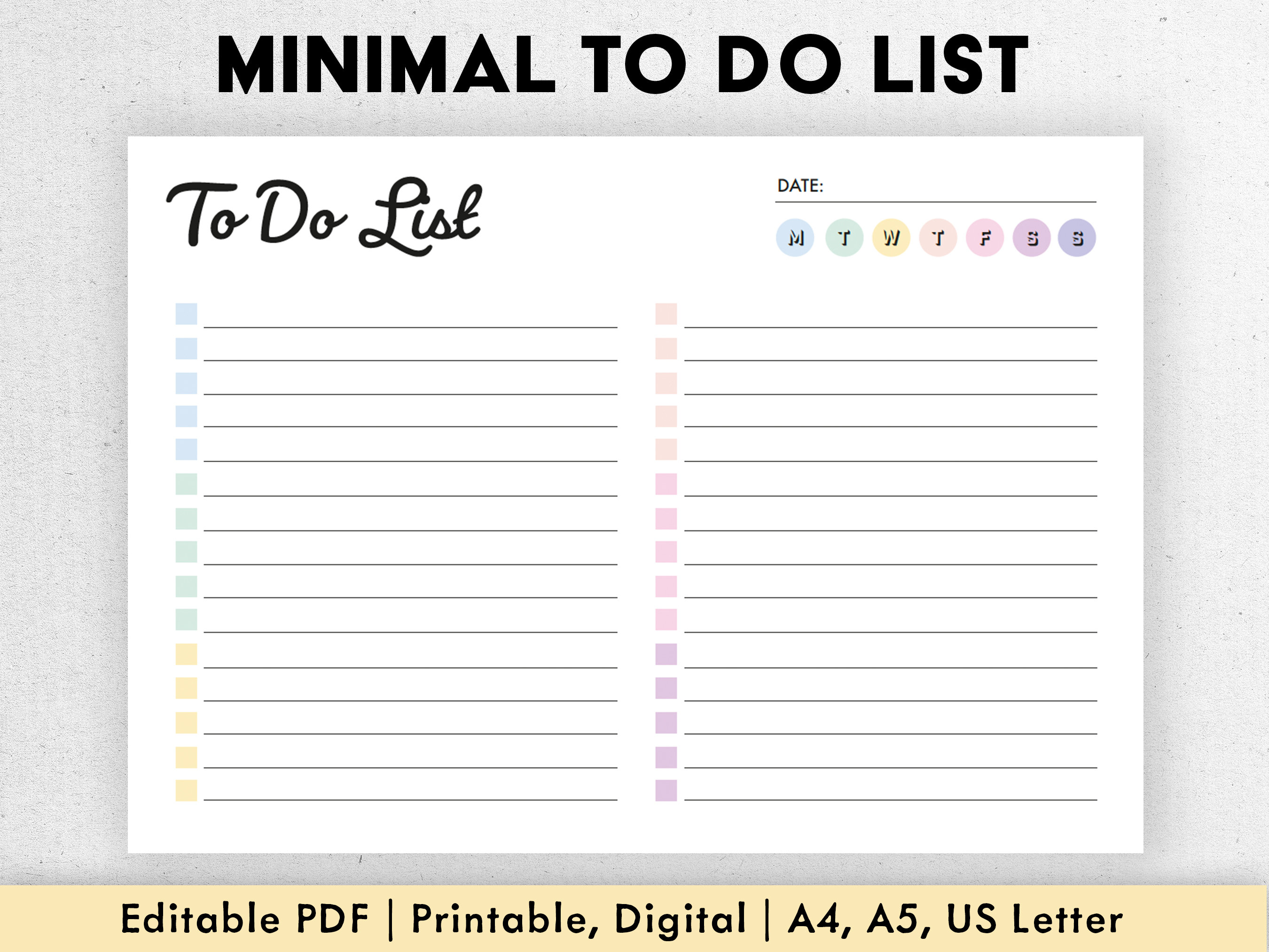 Bearbeitbare To Do Liste | Druckbarer Planer PDF | Einfache To Do Liste Vorlage, Tagesplaner iPad Digital | Tägliche Checklis, Terminplan, Routine