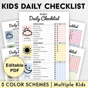 Editable Daily Checklist for Kids | Printable | Kids Responsibility Chart, To Do list | Before and After School | Daily Routine, Chore Chart