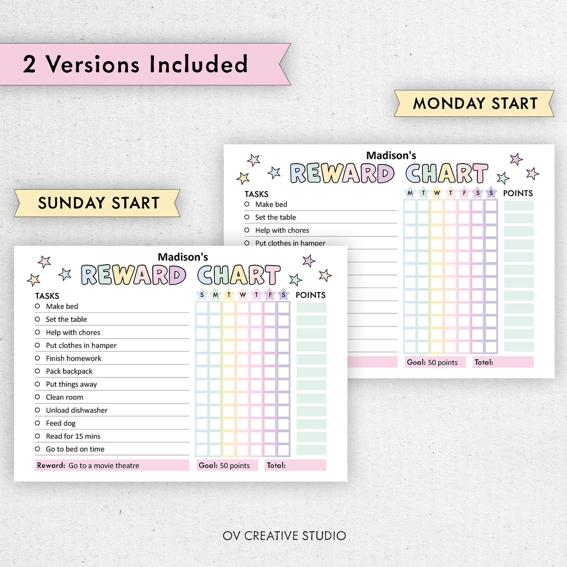 Reward Chart for Kids | Printable, Editable, Digital PDF | Weekly Chore ...