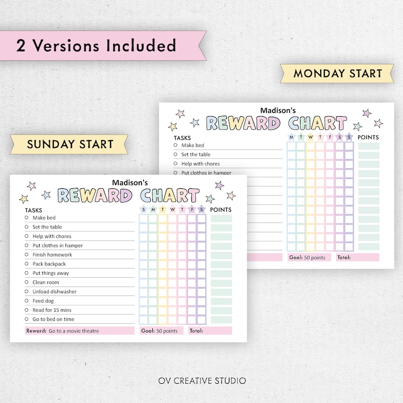 Reward Chart for Kids | Printable, Editable, Digital PDF | Weekly Chore ...