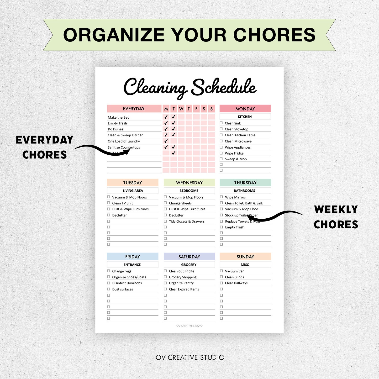 EDITABLE Cleaning Schedule | Printable Cleaning Checklist, Weekly ...