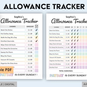 Editable Allowance Tracker Kids | Earn Money Chart | Daily Weekly Allowance Chore Chart | Money Reward Chart | Allowance Chart | PDF