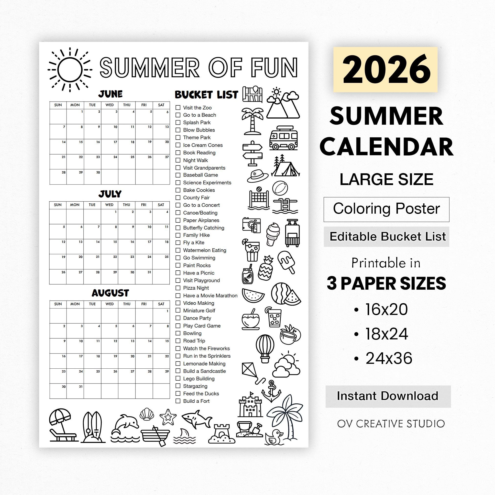 2026 Summer Coloring Calendar Printable Kids Summer Planner Summer 2026 Summer Coloring Calendar Printable Kids Summer Planner Summer