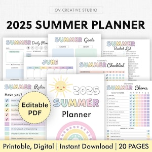 2025 Summer Planner for Kids | Kids Summer Schedule, Chores, Checklist, Monthly Calendar, Packing List, Bucket List, Activity Planner PDF
