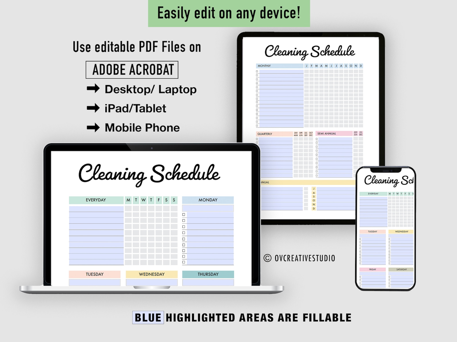 Editable Cleaning Schedule | Printable | Weekly, Monthly, Yearly ...