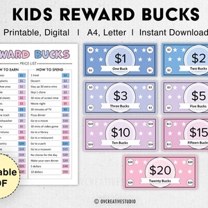 Editable Kids Reward Bucks | Printable | Mom Bucks, PDF Reward System For Kids | Chore Bucks, Good Behavior Bucks, Play Money, Pretend Money