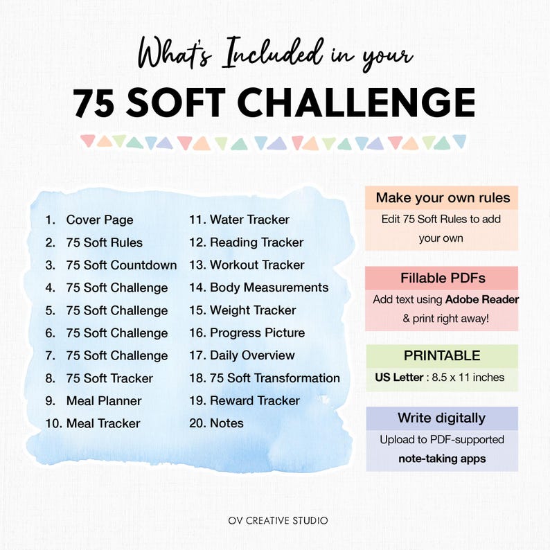 Editable 75 Soft Challenge Tracker Bundle | Printable, Digital | 75 Day ...