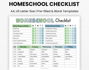 Editable Homeschool Checklist | Printable, Digital | Homeschool Planner, Daily Schedule for Kids, Schoolday Routine, Student Template | PDF