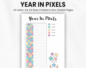 Year In Pixels | Printable Bullet Journal Page | A4, A5, Letter Size | Dotted & Non-Dotted Pages | Digital Tracker PDF