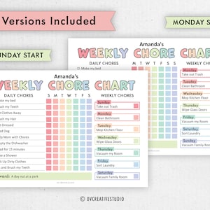 May include: A printable chore chart for kids with a rainbow color scheme. The chart includes daily chores like making the bed, brushing teeth, and putting clothes away, as well as weekly chores like taking out the trash, cleaning the bathroom, and vacuuming the room. The chart has a reward section that says "A day out at a park".