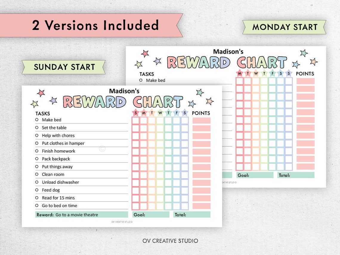 EDITABLE Reward Chart for Kids | Printable, Digital PDF | Weekly Chore ...
