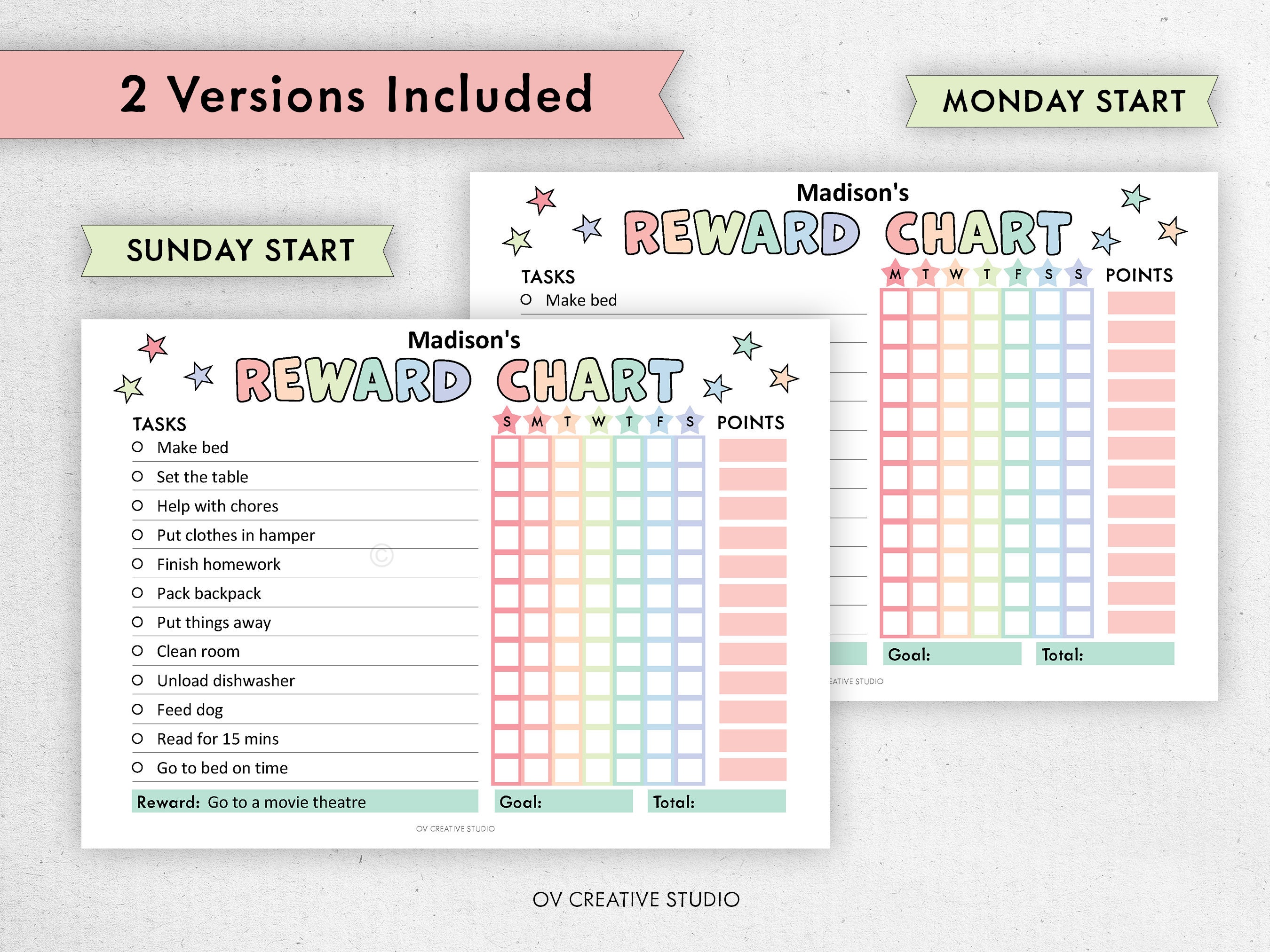 EDITABLE Reward Chart for Kids | Printable, Digital PDF | Weekly Chore ...