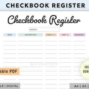 Editable Checkbook Register | Transaction Register | Check Register Pages | Checkbook Register Printable | Checkbook Register Template PDF