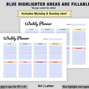 Editable Weekly Planner Printable Weekly Planner Template Week at A