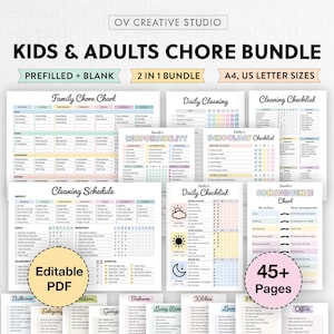 Bearbeitbares Kids Chore Chart & Putzplan-Bundle | Belohnung, Taschengeld, Bildschirmzeit, Schulalltag, Verhalten | Checkliste für die wöchentliche Reinigung