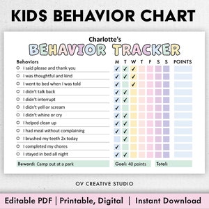 Behaviour Reward Chart für Kinder | Druckbar, bearbeitbar, Digital PDF | Gutes Behavior Tracking, Kinderverhaltenstabelle, Zuhause, Klassenzimmer
