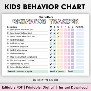 Behavior Reward Chart for Kids | Printable, Editable, Digital PDF | Good Behavior Tracking, Children Behavior Chart, Home, Classroom