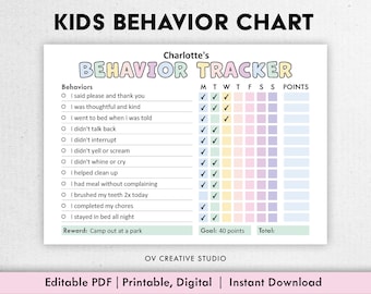 Behavior Reward Chart for Kids | Printable, Editable, Digital PDF | Good Behavior Tracking, Children Behavior Chart, Home, Classroom