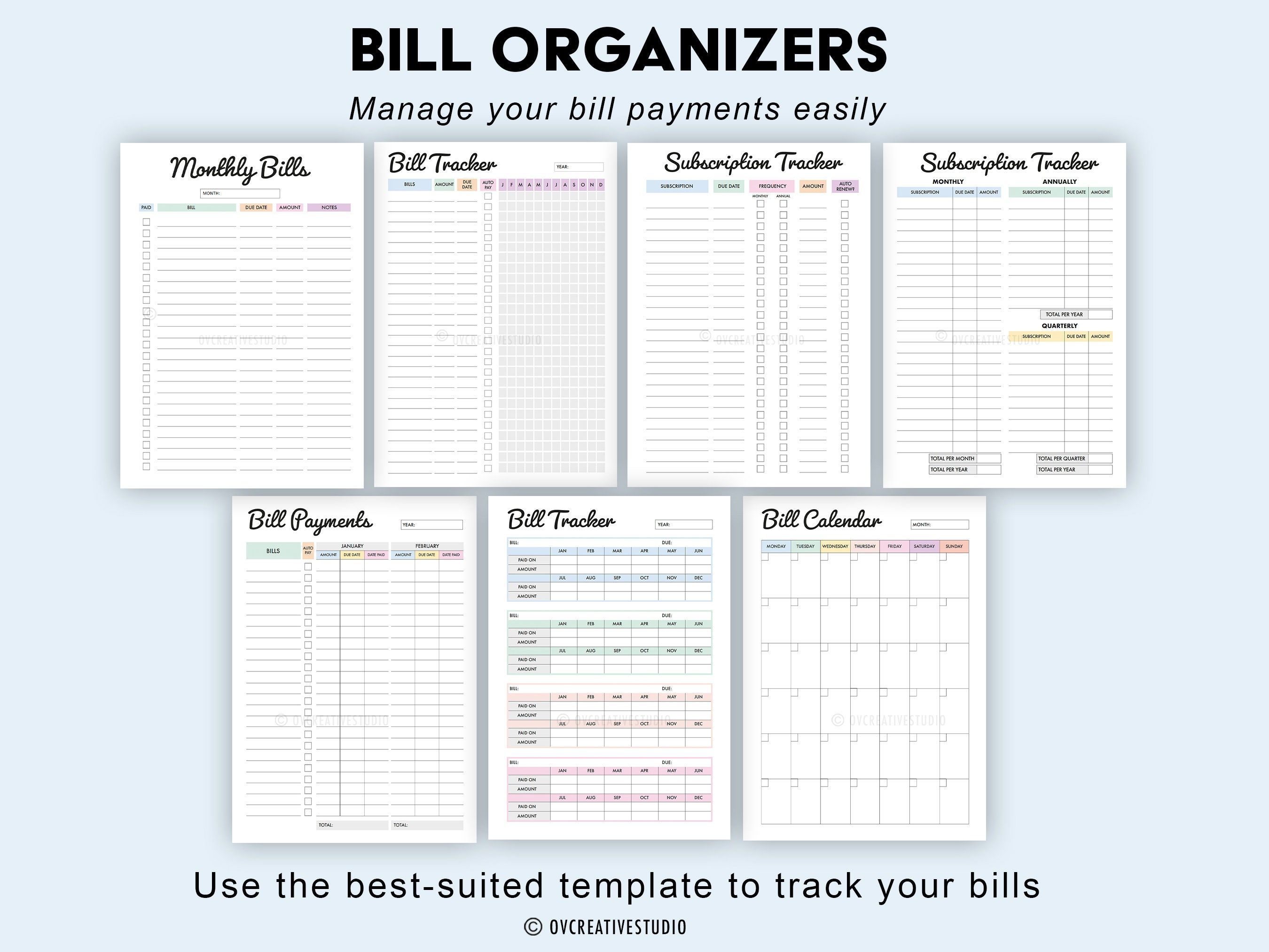 Editable Bill Payment Tracker Bundle | Monthly Bill Tracker Printable ...
