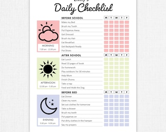 Editable Daily Checklist for Kids | Printable | Kids Responsibility Chart, To Do list | Before and After School | Daily Routine, Chore Chart