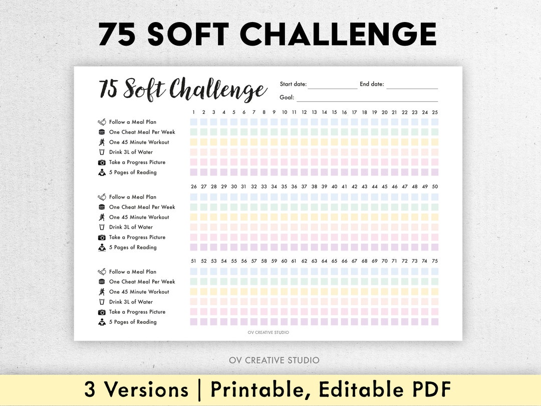 Editable 75 Soft Challenge Tracker Bundle | Printable, Digital | 75 Day ...