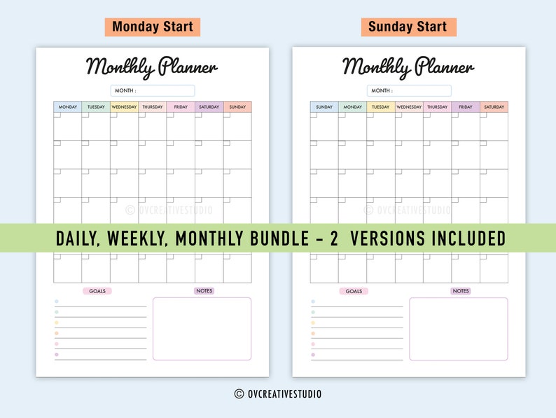 Editable Daily Weekly Monthly Planner Printable Planner - Etsy
