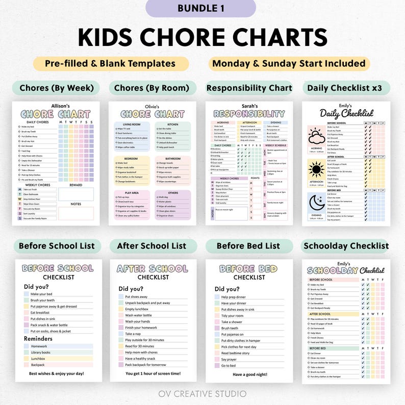 Editable Kids Chore Chart & Cleaning Schedule Bundle | Reward ...