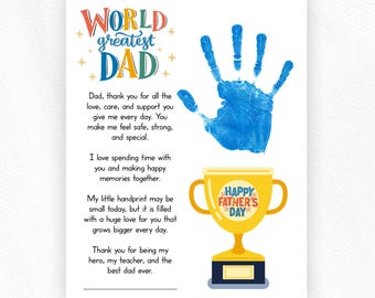 Father's Day Handprint Trophy Craft | Family Keepsake Gift, Children's Classroom Activity | Preschool, Elementary | Printable Gifts for Dad