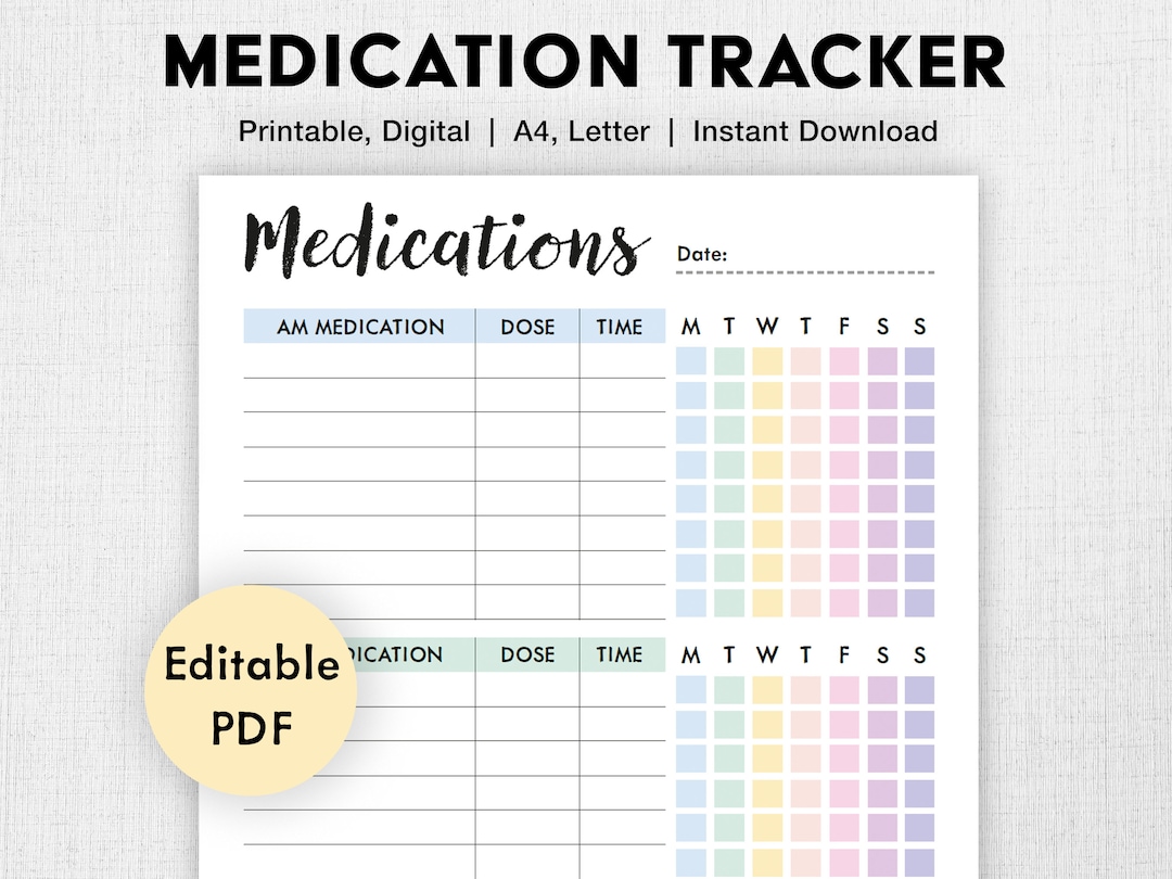 Editable Medication Schedule | Printable Easy Medicine Chart | Weekly ...