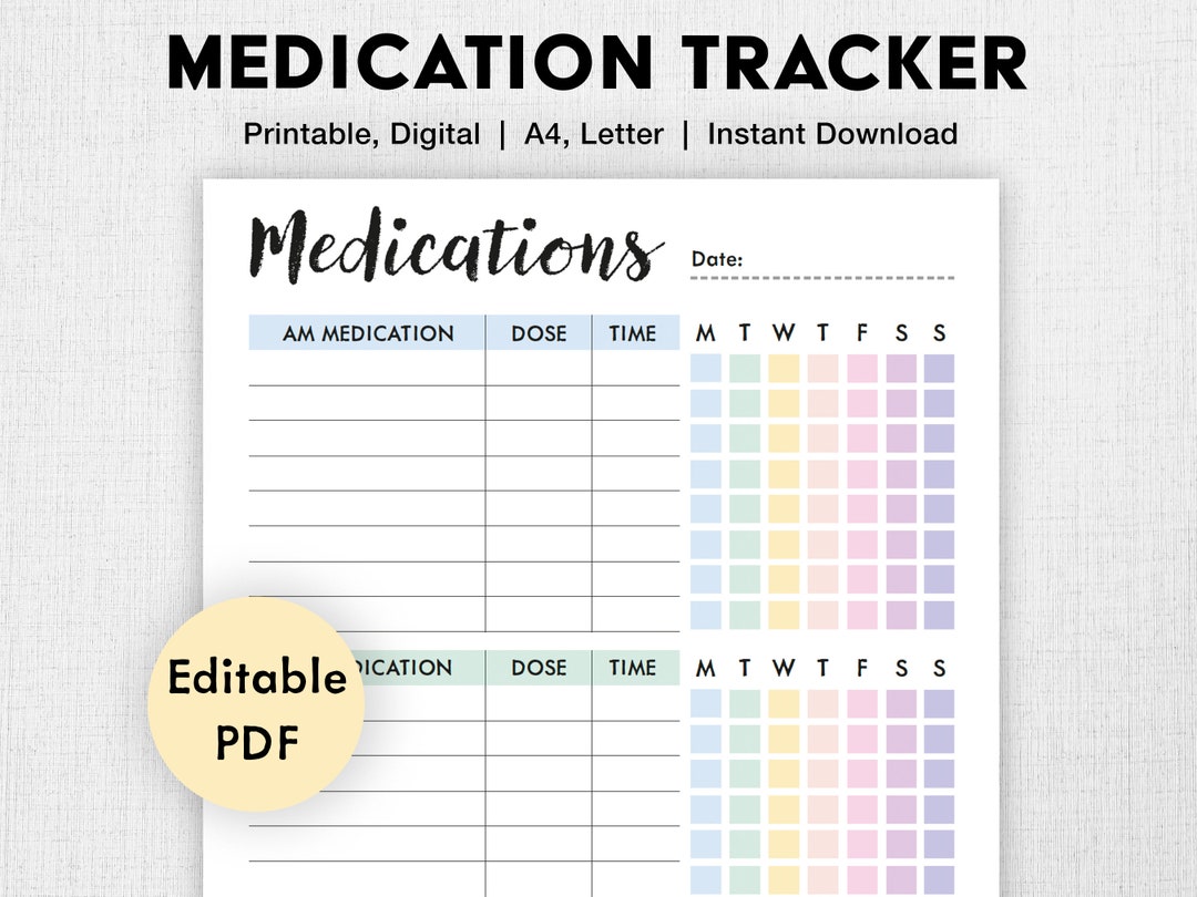 Editable Medication Schedule Printable Easy Medicine Chart Weekly ...