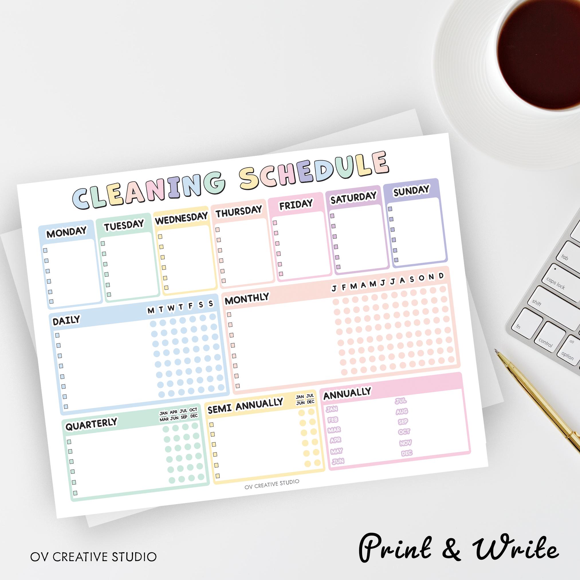 EDITABLE Cleaning Schedule | Printable | Weekly, Monthly, Yearly ...