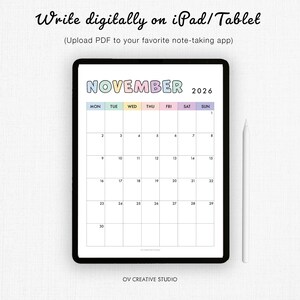 2026 Monthly Calendar | Printable, Fillable | Dated Monthly Template | 2026 Digital | Portrait, Vertical, 2026 Diary Insert | A4, A5, Letter image 4