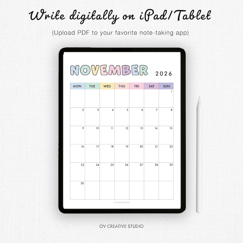 2026 Monthly Calendar | Printable, Fillable | Dated Monthly Template | 2026 Digital | Portrait, Vertical, 2026 Diary Insert | A4, A5, Letter image 4