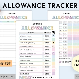 Editable Allowance Tracker Kids | Earn Money Chart | Daily Weekly Allowance Chore Chart | Money Reward Chart | Allowance Chart | PDF