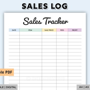 Editable Sales Tracker | Sales Log | Printable, Digital PDF | Sales Profit Tracker | Online Sales Tracking | Small Business Sales Page