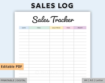 Editierbares Sales Tracker | Vertriebsprotokoll | Druckbare, digitale PDF-| Sales Profit Tracker | Online-Vertriebsverfolgung | Verkaufsseite für Kleinunternehmen