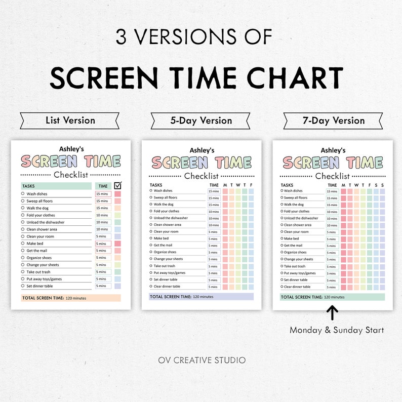 Editable Screen Time Chart, Printable Screen Reward Bucks, Reward Chart ...