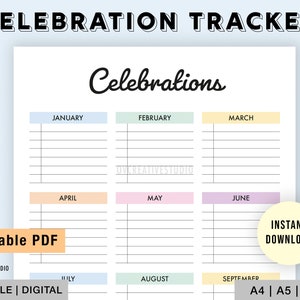 Editable Celebration Tracker | Yearly Event Tracker | Anniversary Tracker | Birthday Planner | Event Planner | Important Dates Tracker PDF