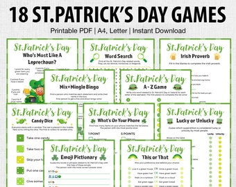 St Patrick's Day Party Games Bundle | Printable St Patricks Day Activity | St Pattys Day Party Games for Adults, Kids | Classroom, Office