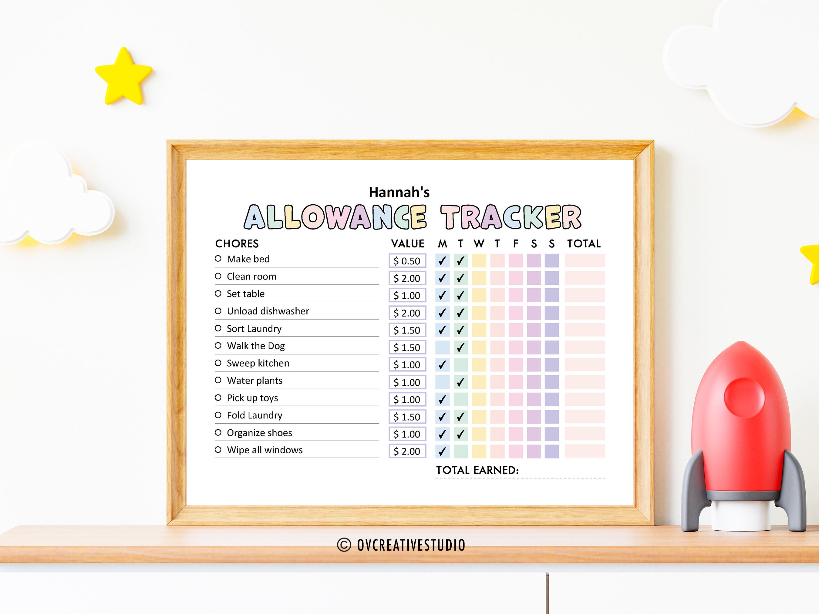Editable Allowance Tracker Kids | Earn Money Chart | Daily Weekly ...