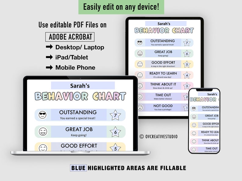 Behavior Chart for Kids | Printable, Editable, Digital | Good Behavior ...
